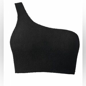 One-Shoulder Black Textured Crop Top | SIZE LARGE (FITS LIKE M)